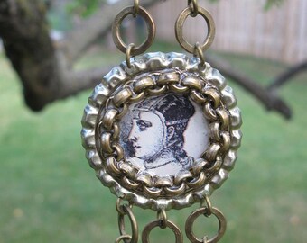 Victorian Beauty Mask Bottlecap Pendant Vintage Bead Necklace Steampunk