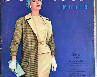 Burda Moden Vintage German Sewing Pattern Magazine 1956 March #3 Ladies Children Germany European Fashion Illustrations Excellent Condition