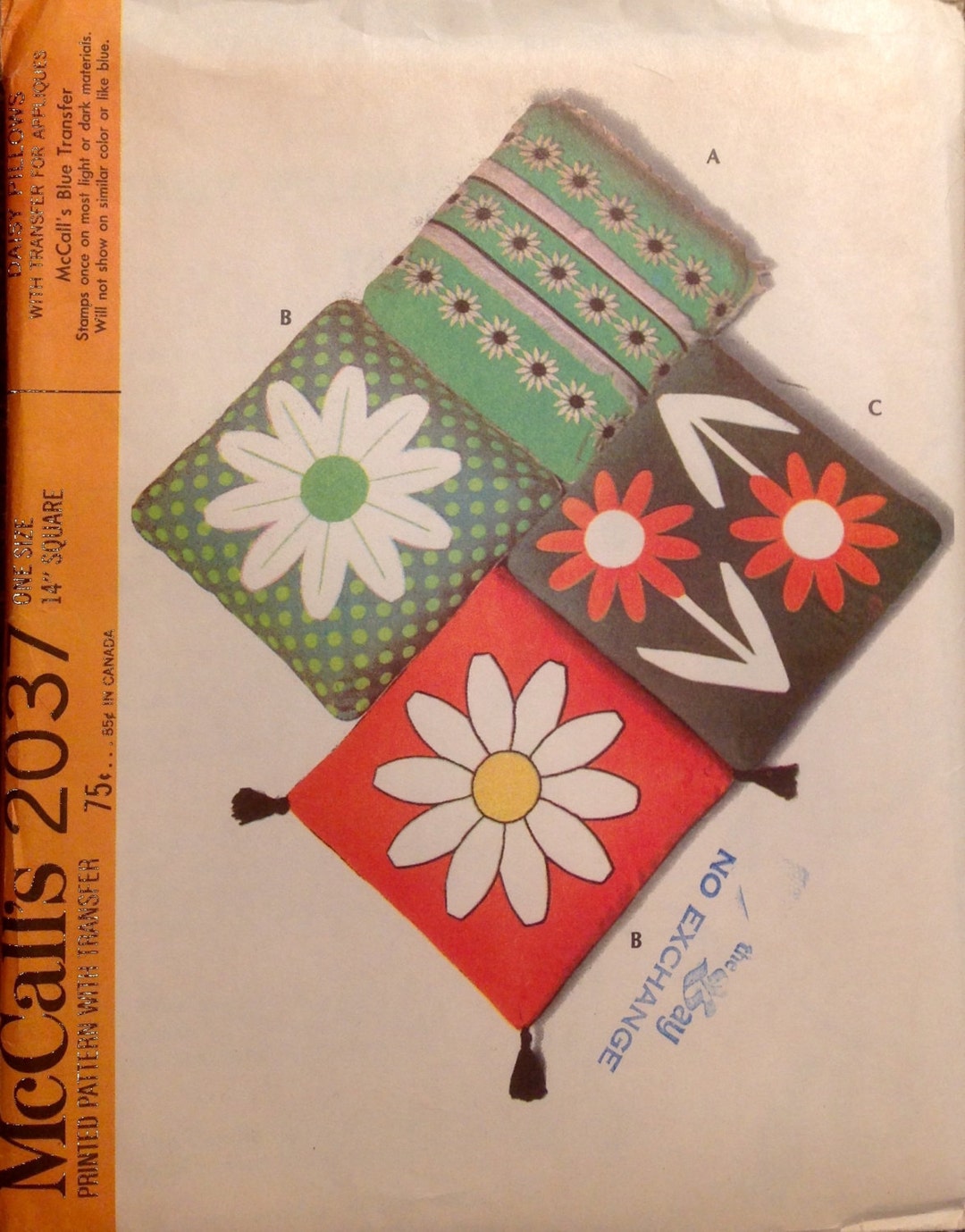 Vinatge Sewing Pattern 1969 Home Decor Daisy Motif Pillow Applique ...