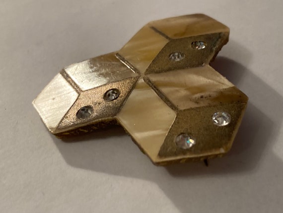 Vintage Celluloid Op Art Pearly Tan Cubes Dice Rh… - image 5