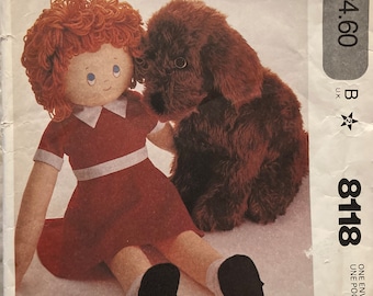 Vintage Sewing Pattern Annie Doll and Sandy Dog Stuffed Toys 1980s Musical McCalls 8118 Uncut from 1982