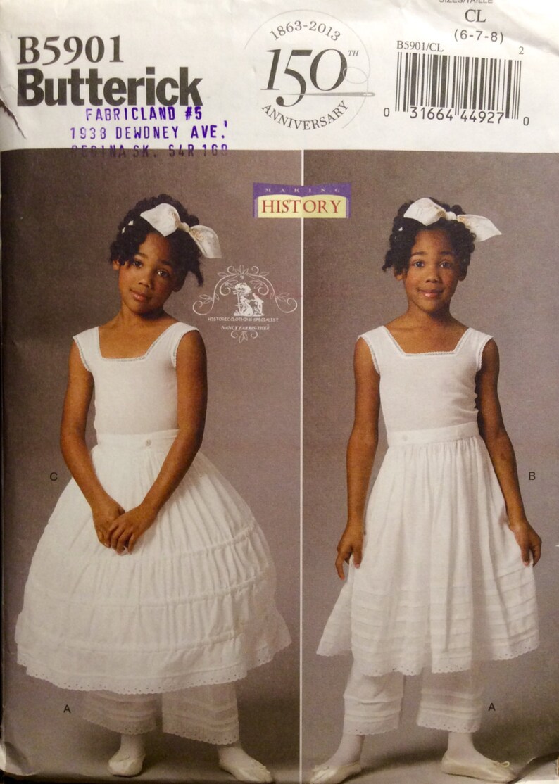Butterick Sewing Pattern Girls/' Civil War Costume Dress Drawers Underskirt OOP