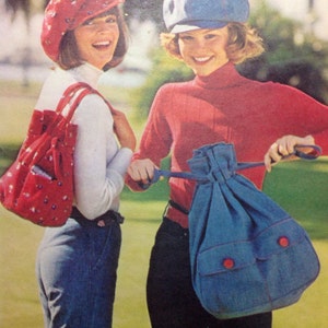 Vintage Sewing Pattern Bags and Caps 1970s Fashion Accessories Purses Keep on Trucking image 2