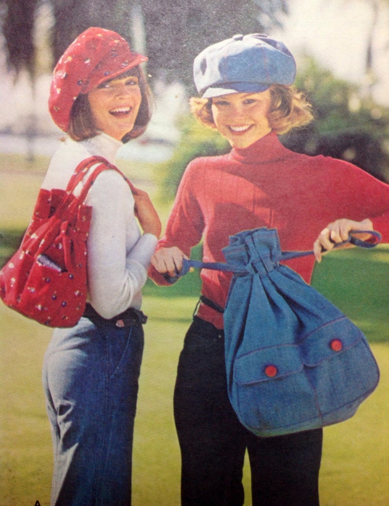 Vintage Sewing Pattern Bags and Caps 1970s Fashion Accessories Purses Keep on Trucking image 2