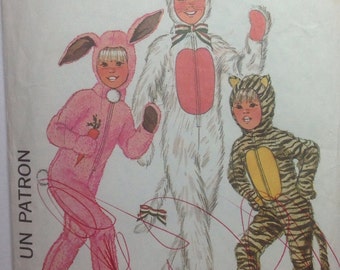 Vintage Sewing Pattern 1970s Girls Boys Tiger Cat Rabbit Costumes Size 6 One Piece and Hood Headpiece