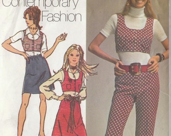 Vintage 1970 Sewing Pattern Miss Bolero Cropped Top Hip Hugger Pants A Line Skirt Simplicity 9215 70s Fashion Miss Size 10