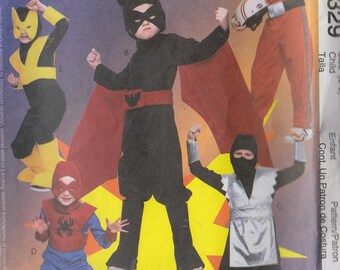 Superheroes Childrens' Costume Sewing Pattern 2001 Size 3-6 Cape Mask Belt Jumpsuit Hood Ninja Uncut