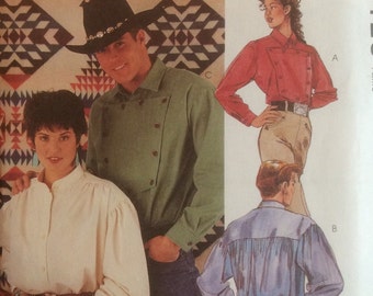 Vintage Sewing Pattern Misses and Mens Cowboy Western Shirts Yoked Fringed Bibbed Rodeo Wear Size S-M-L Uncut 1994 McCalls 7123