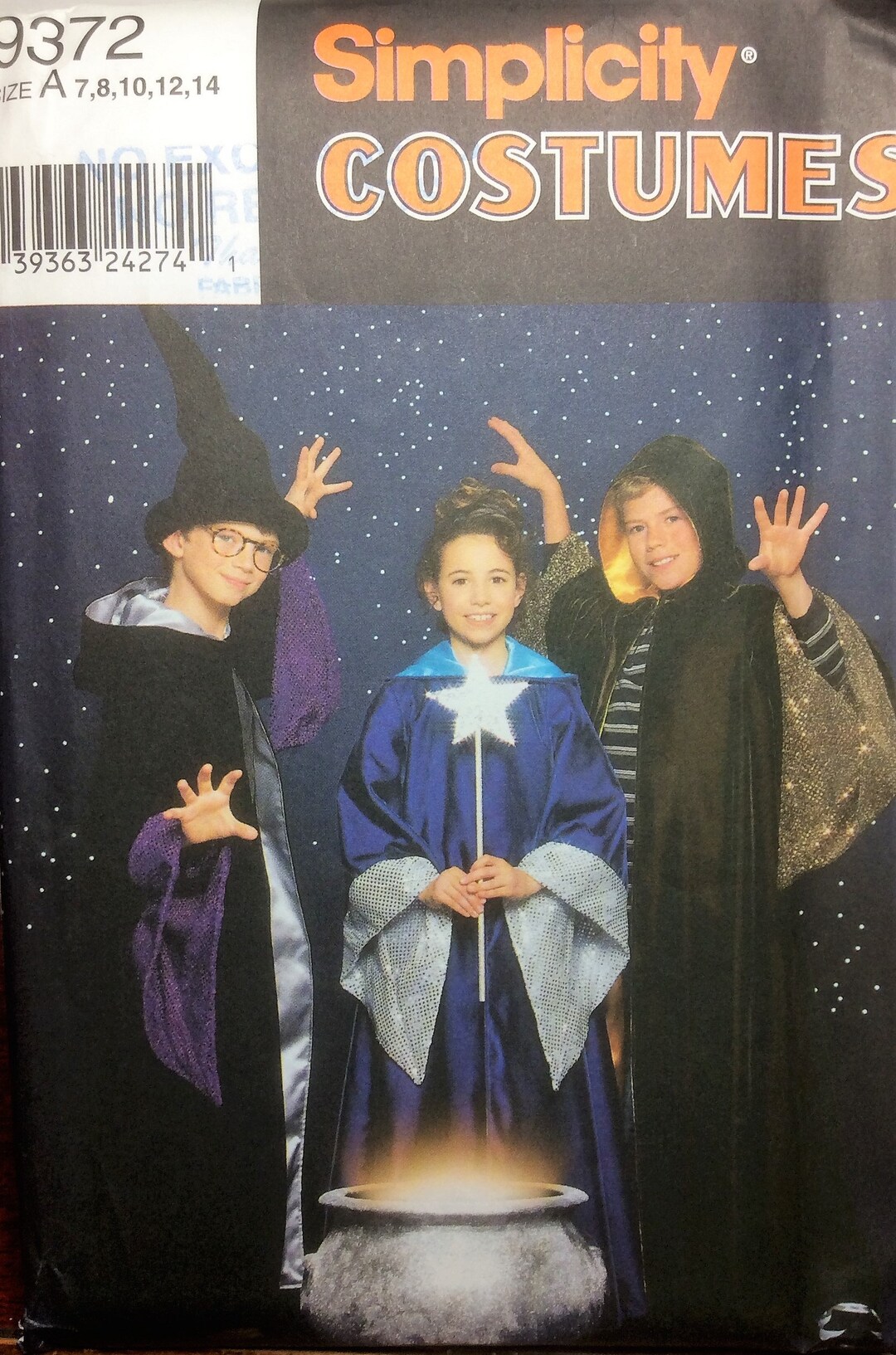 Children's Costume Sewing Pattern Wizard Robe Hood and Hat UNCUT Size 7 ...