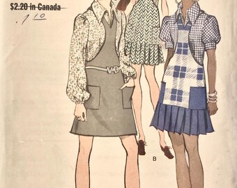 Vintage 1960s Shaped Cutaway Jumper Pleated Skirt & Full Sleeve Blouse Miss Size 14 FF Uncut Vogue 7859