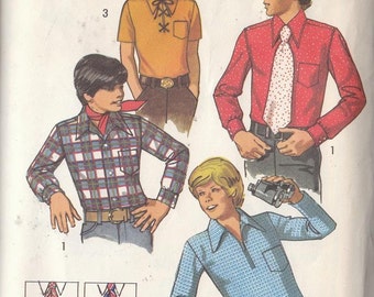 Vintage Sewing Pattern 1970s Boys Classic and Knit Shirts Tie 1972 Mod Style