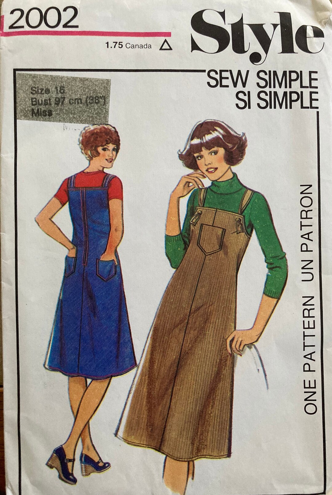 Vintage Sewing Pattern 70s Misses Sew Simple Pinafore Knotted Shoulder ...
