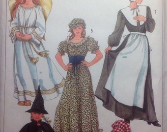 Misses' Costume Sewing Pattern Pilgrim Angel Witch Homestead Lady Medium Size 14-16 Dress Cape Cap Bonnet Hat Apron Collar 1986