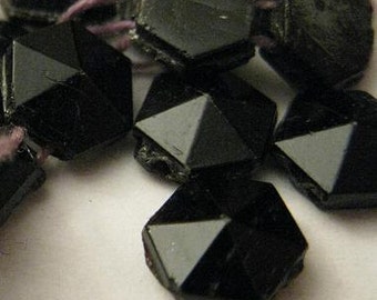 Vintage Art Deco Glass Sew-On Beads Sm Black Hexagons New Old Stock 1920's