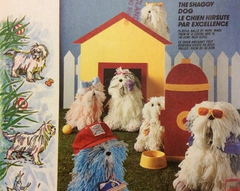 Vintage Sewing Pattern Shaggy Dog Package Stuffed Toys Yarn Fur Two Sizes Uncut 1986