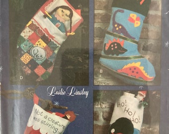 Vintage Holiday Sewing Pattern Felt Christmas Stockings Stuffed Doll Santa Dinosaur Appliques Butterick 6941 Uncut 1993