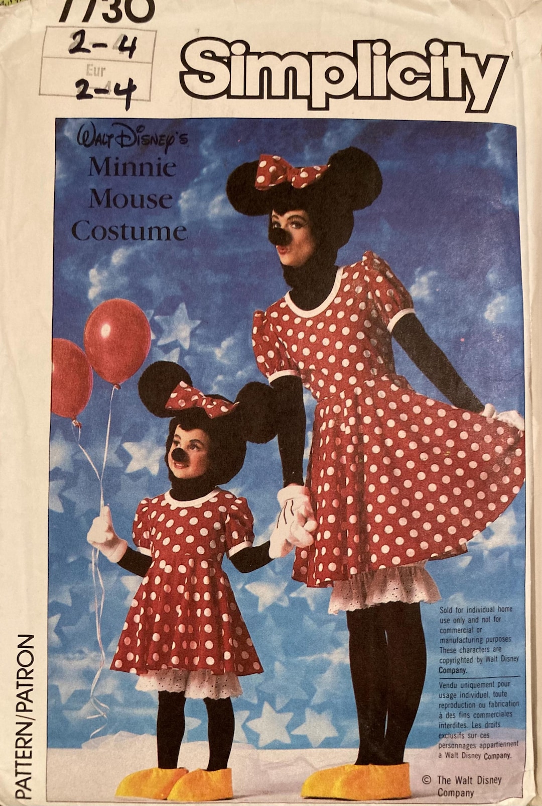 Vintage Girls Costumes Sewing Pattern Minnie Mouse Dress Bloomers Head  Hands Shoes Size 2-4 Simplicity 7730 Uncut 1986 Walt Disney Cartoon - Etsy, image size:1080x1604