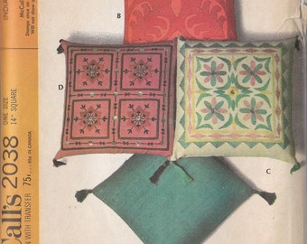 Vinatge Sewing Pattern 1969 Home Decor Indian Motif Pillows Embroidered Applique Cushions Hippie Mod Era