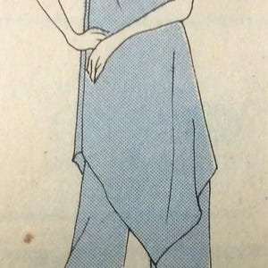 Puede incluir: Un dibujo lineal de una mujer con un mono azul de cuello en V y un lazo en los hombros.