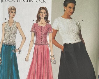 Vintage Sewing Pattern 1996 Jessica McClintok Two Piece Dress Miss 12-16 Uncut FF Princess Seamed Tops Gored Skirt w Side Pockets