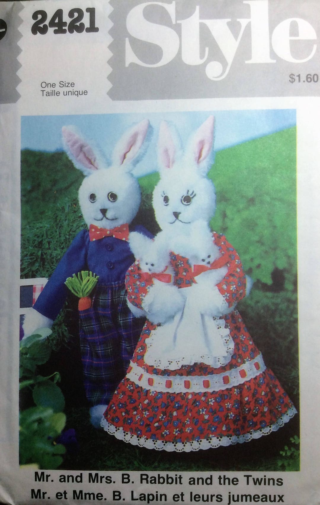 Stuffed Bunny Rabbit Toys Vintage Sewing Pattern Mr & Mrs B Rabbit With ...