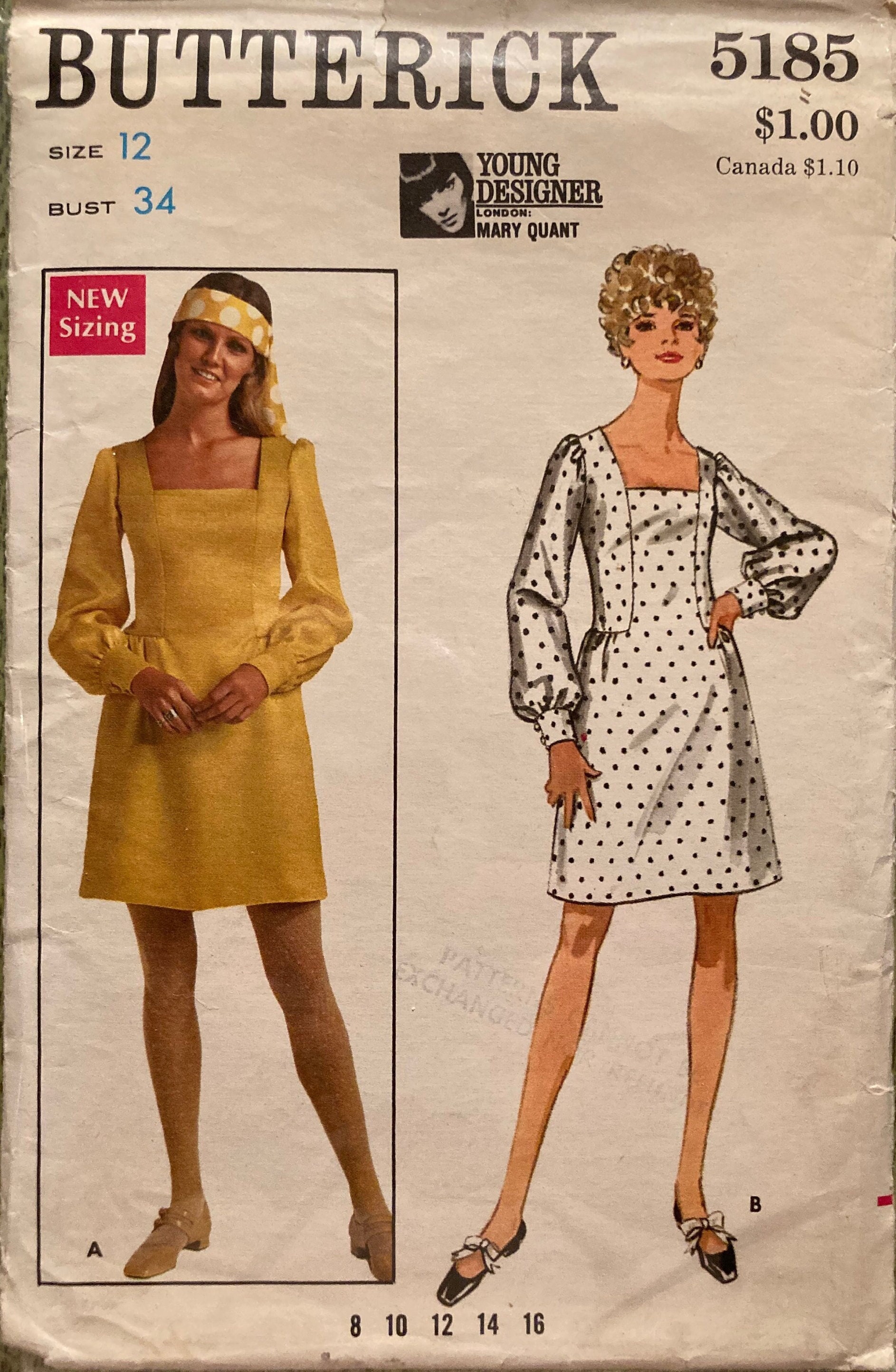 1960s Butterick 4420 Young Designer Mary Quant Vintage Sewing Pattern Mod  Dress