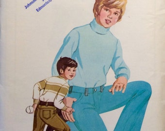Vintage Sewing Pattern 1970s Boys Classic Jeans 1973 Flared Topstitched Pockets Size 4-6-8-10 Uncut Kwik Sew