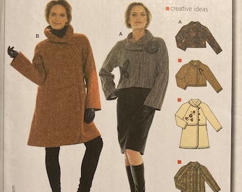 Sewing Pattern Misses Loose Fit Wrap Front Jacket or Coat Size 10-22 Burda 8017 Raglan Sleeves FF Uncut Printed Pattern