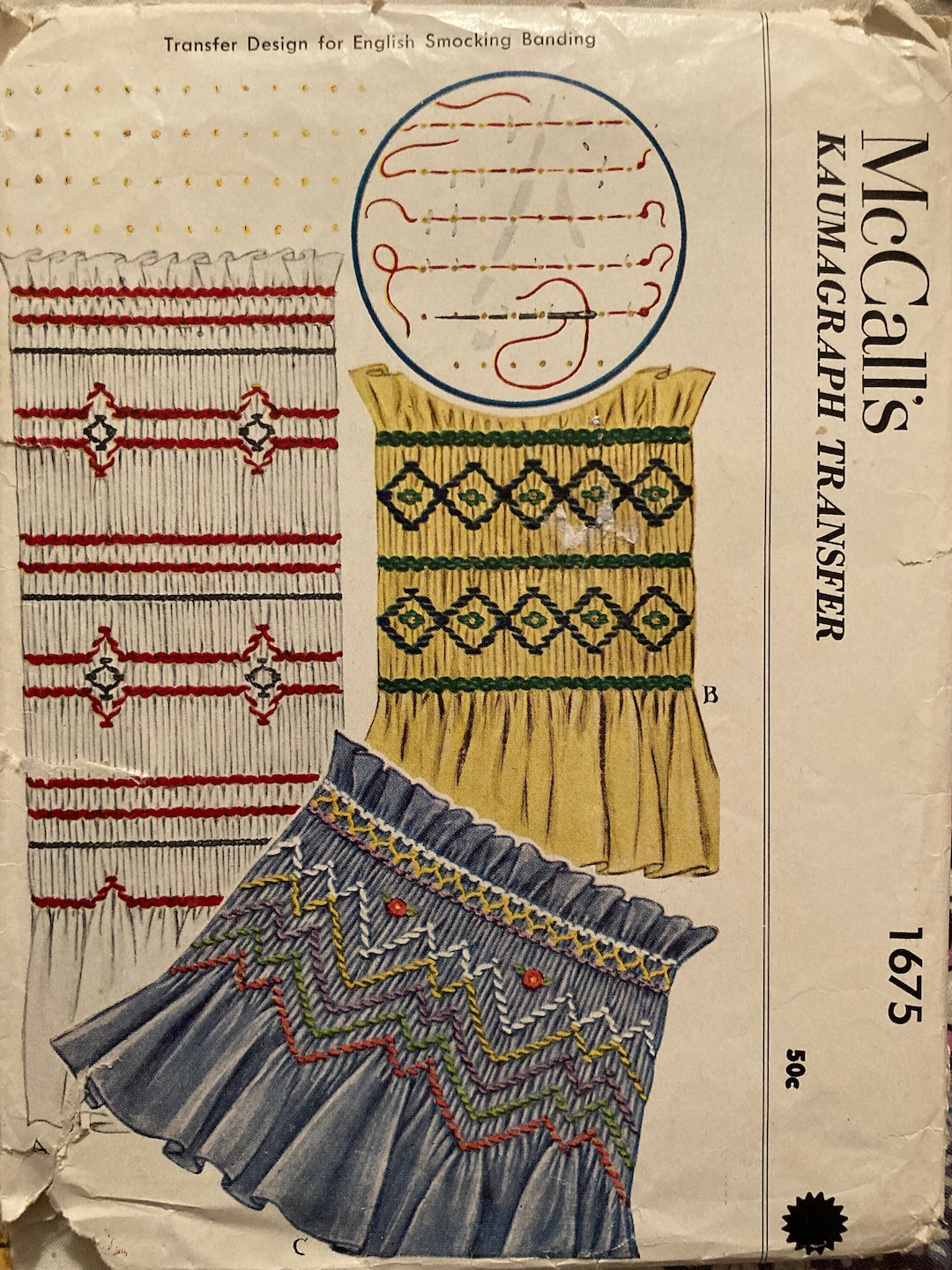 Vintage English Smocking Sewing Pattern 1951 Yellow and Blue Dot