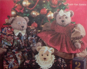 Sewing Pattern Holiday Teddy Bears Family Stuffed Toys 22" and 18" Stuffie Uncut Dress Bloomers Jumpsuit Bow tie