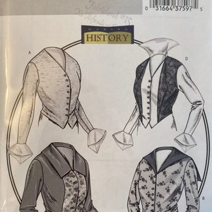 May include: A sewing pattern for a vintage-style blouse with a high collar and long sleeves. The pattern is called Butterick B4091 and includes four different styles. The pattern is for sizes 6, 8, and 10.