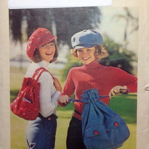 Vintage Sewing Pattern Bags and Caps 1970s Fashion Accessories Purses Keep on Trucking image 1