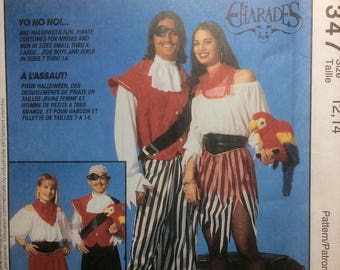 Vintage Sewing Pattern Children's Costume  Pirate Girls Boys Dress Overskirt Jacket Pants Sash Spats Eye Patch Size 12-14 UNCUT 1994