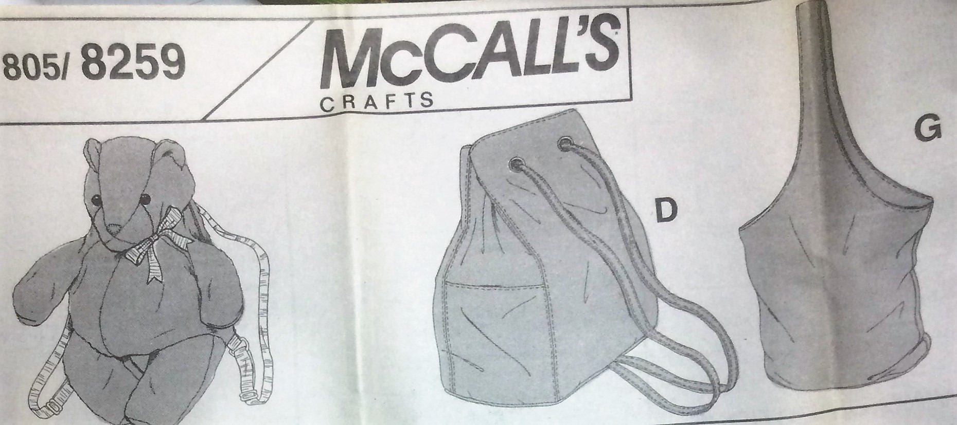 McCall's 8259 Backpack Sling Slouch Tote Bag Uncut Sewing Pattern