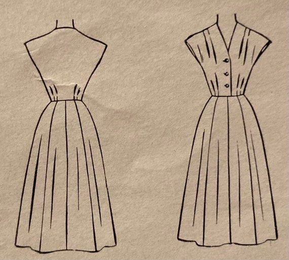 Vintage Sewing Pattern 1954 Short Sleeve Dress Size 20-1/2