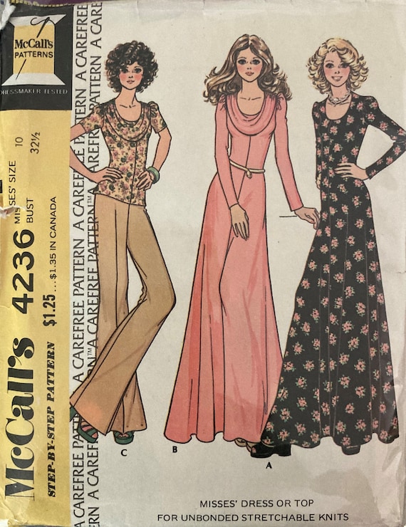 Vintage 1974 Sewing Pattern Misses Maxi Length Pullover Dress - Etsy