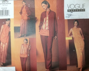 Vogue Wardrobe Sewing Pattern Coordinates Shirt  Top Dress Vest Pants Skirt Size 12-14-16 Uncut 2002