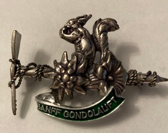 Vintage Banff Gondola Lift Pin Squirrel Flowers Silvertone Green Enamel Made in Austria