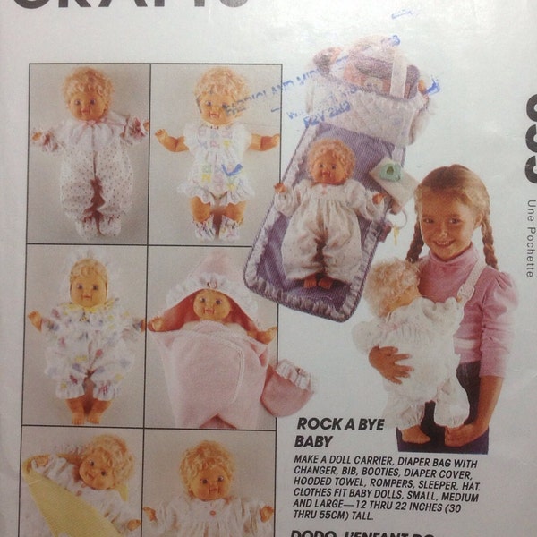 Sewing Pattern Doll Clothes Layette Rock a Bye Baby Small Medium Large Diaper Bag Bunting Rompers Booties Bib Hooded Towel Sleeper Hat