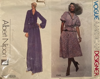 Vintage Vogue American Designer ALBERT NIPON Designer Sewing Pattern 1745 Pintucked Blouse and Front Pleated Skirt Side Pockets 1978 Size 10