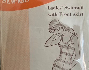 Vintage Sewing Pattern Retro One Piece Bathing Suit 1969 Ladies Swimsuit with Front Skirt Size 14-16-18 Sew-Knit-Stretch 160