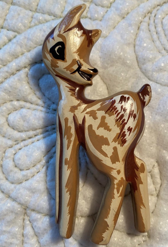 Vintage Handmade Carved Painted Deer Fawn Bambi Pi