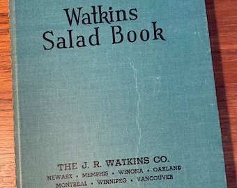 Vintage WATKINS Salad Book 1946 CookBook Fruits Vegetables Dressings Molded Gelatin Canapes Hors d'Oeuvres Desserts Buffets Spiral Bound