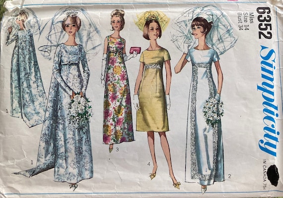 Vintage WEDDING GOWN Bridesmaid Empire Dress Pattern 1960s