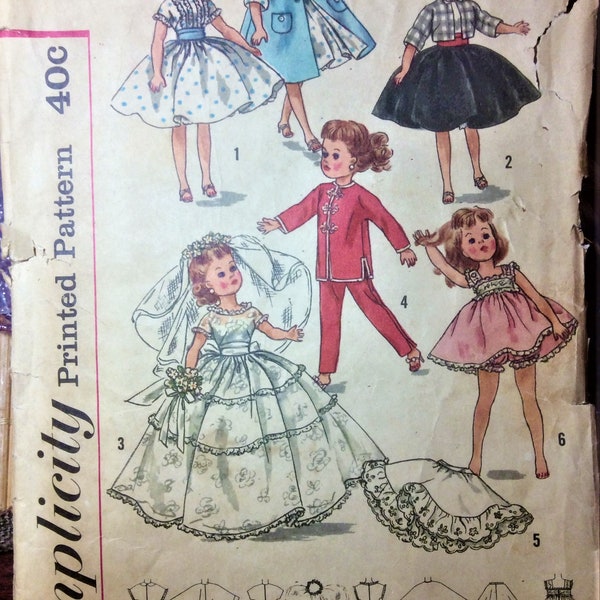 Vintage 1960's Sewing Pattern 10-1/2" FASHION DOLL Little Miss Revlon Miss Ginger Dresses Coat Pants Tops Nightgown Wedding Dress Petticoat