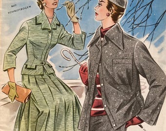 Modenschau Vintage German Sewing Pattern Magazine 1956 Spring Printemps Ladies Children Germany European Fashion Illustrations Excellent