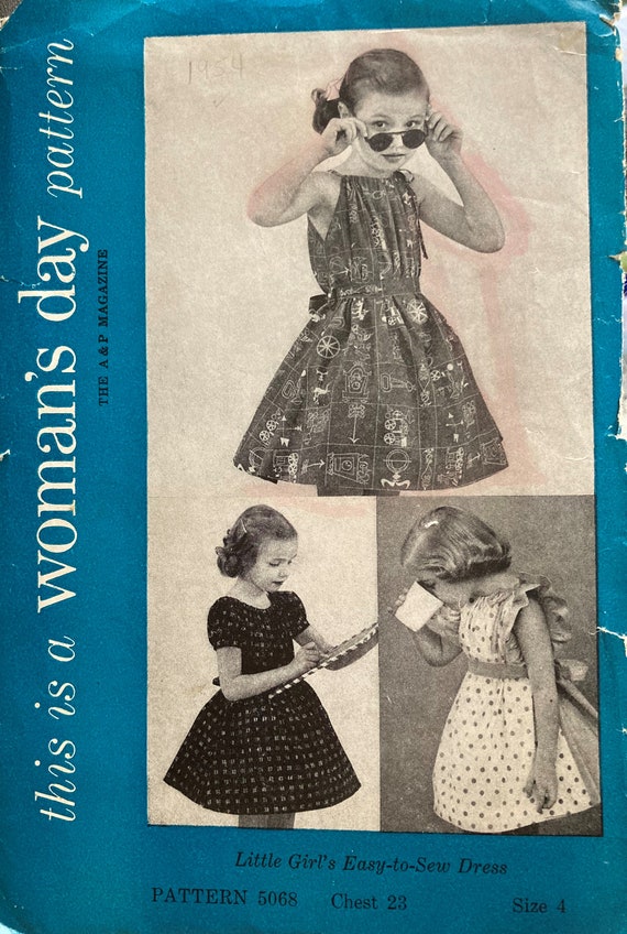 Vintage Woman s Day Sewing Pattern 1950s Girls Dresses Size 4 Full
