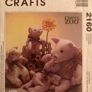 Sewing Pattern Stuffed Animal Toys 162 & 15" High Pigs Piglets Carol's Zoo Two Piece Easy Plush Toys Uncut 1999