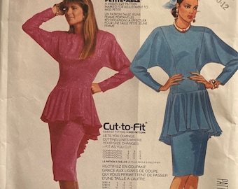 Vintage 1986 Sewing Pattern Classic 80's Eclectic Ltd Dress Peplum Princess Seams Dropped Waist Size 8-10-12 FF Uncut McCalls 2889