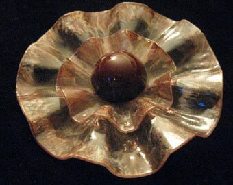 Vintage Old Plastic Beige Brown Flower Pin Brooch 1960s Flower Power